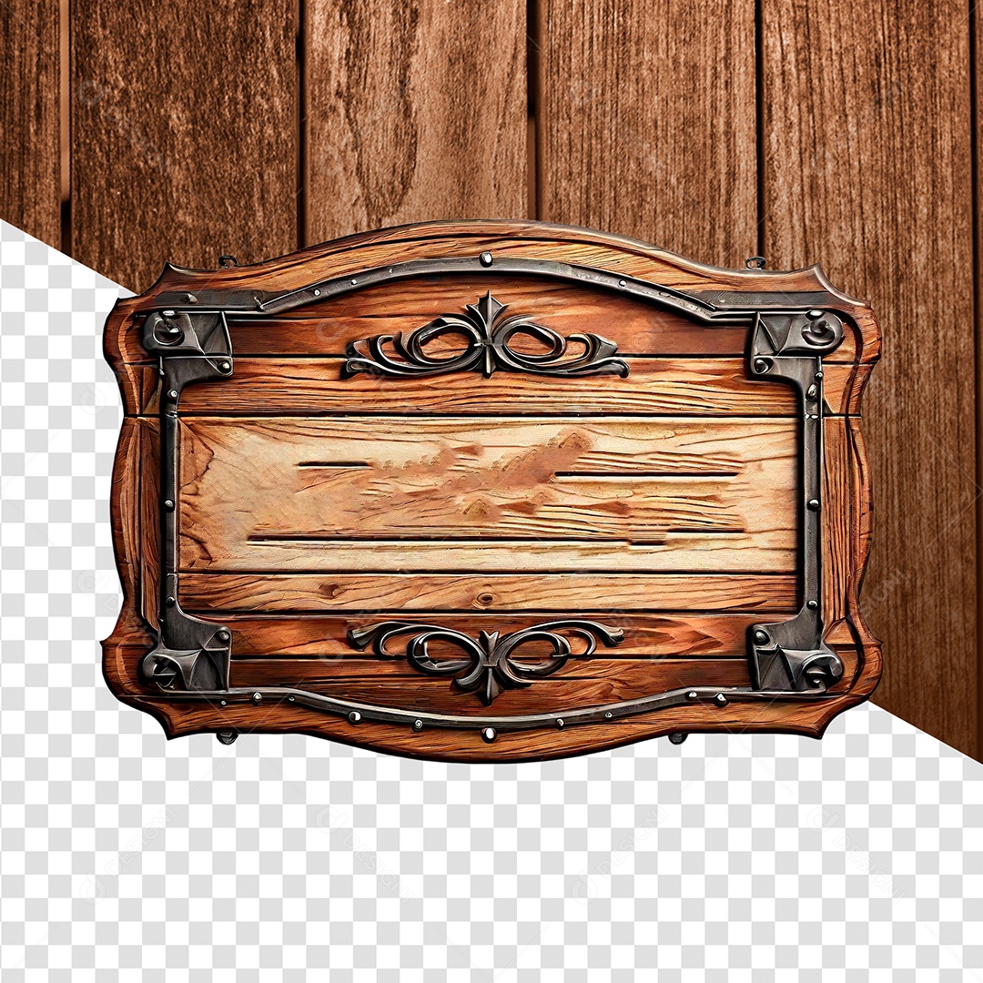 Placa de Madeira Marron Elemento 3D para Composição PSD