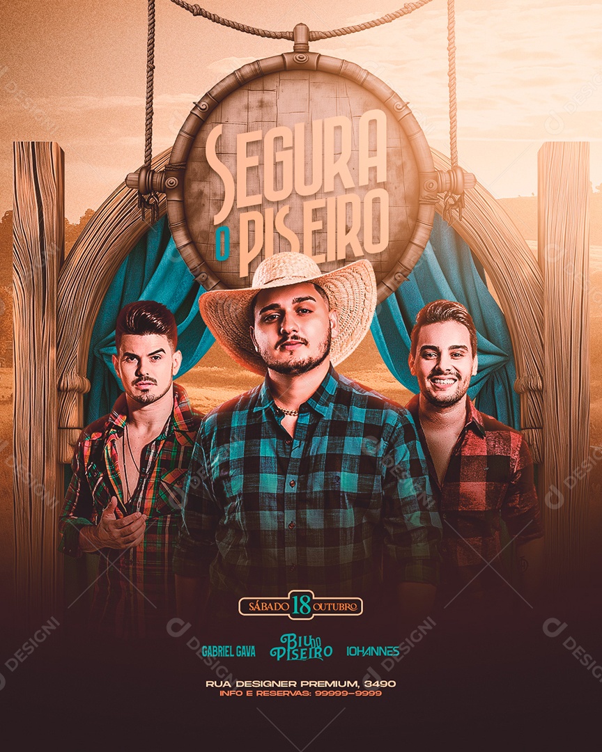 Flyer Segura o Piseiro Gabriel Gava Biu do Piseiro Iohannes Social Media PSD Editável