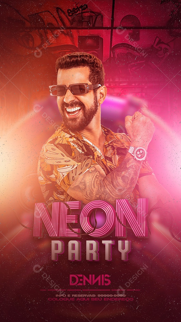 Flyer Story Neon Party Dennis Social Media PSD Editável