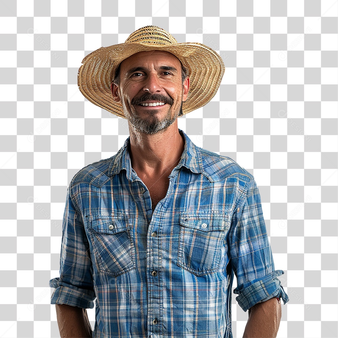 Homem com Camisa Quadriculada São João PNG Transparente