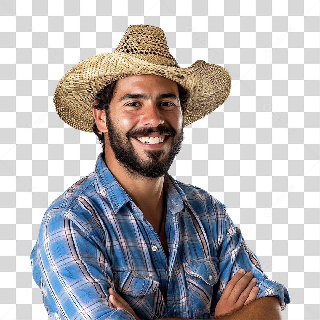 Homem com Camisa Quadriculada São João PNG Transparente