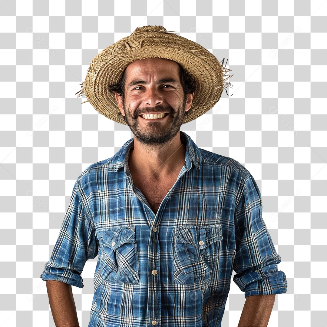 Homem com Camisa Quadriculada São João PNG Transparente