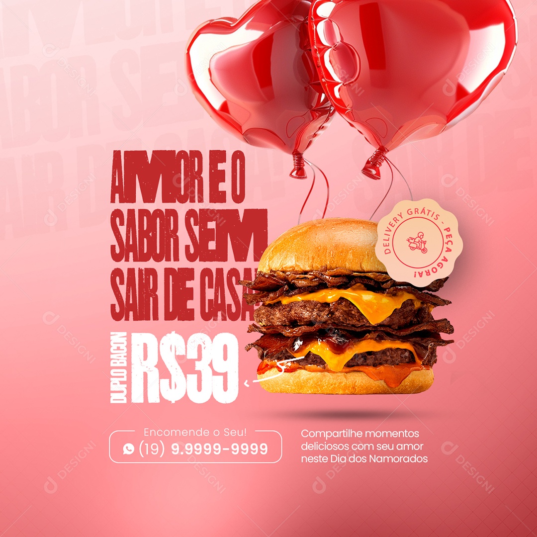 Amor e o Sabor sem Sair de Casa Social Media PSD Editável