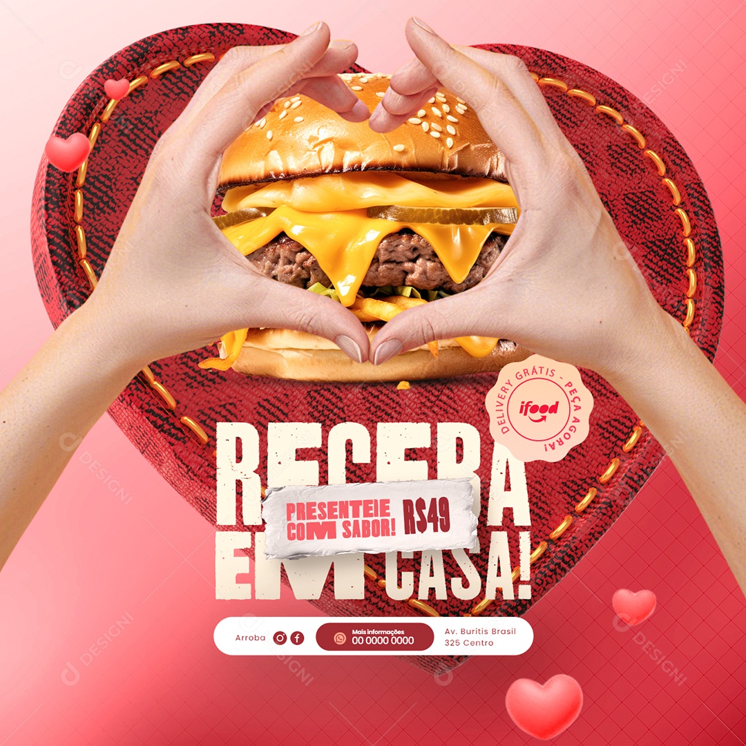 Receba em Casa Presentei com Sabor Social Media PSD Editáveel