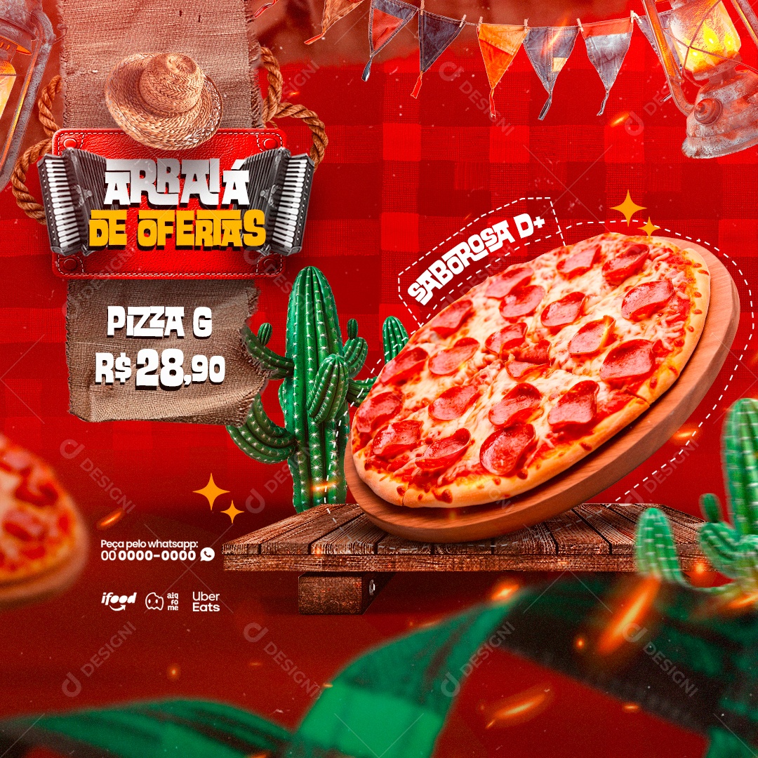 Arraiá de Ofertas Pizza G Saborosa Social Media PSD Editável