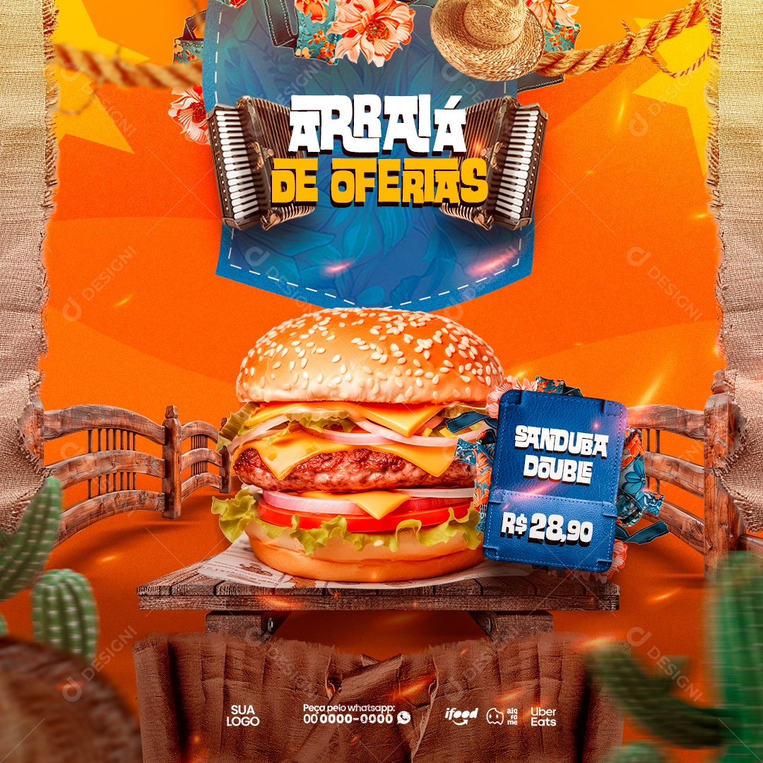 Arraiá de Ofertas Sanduba Social Media PSD Editável