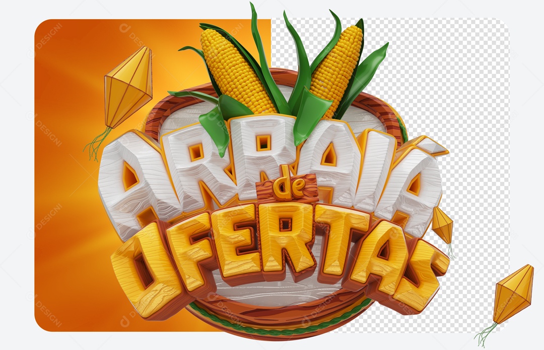 Arraiá de Ofertas Selo 3D para Composição PSD