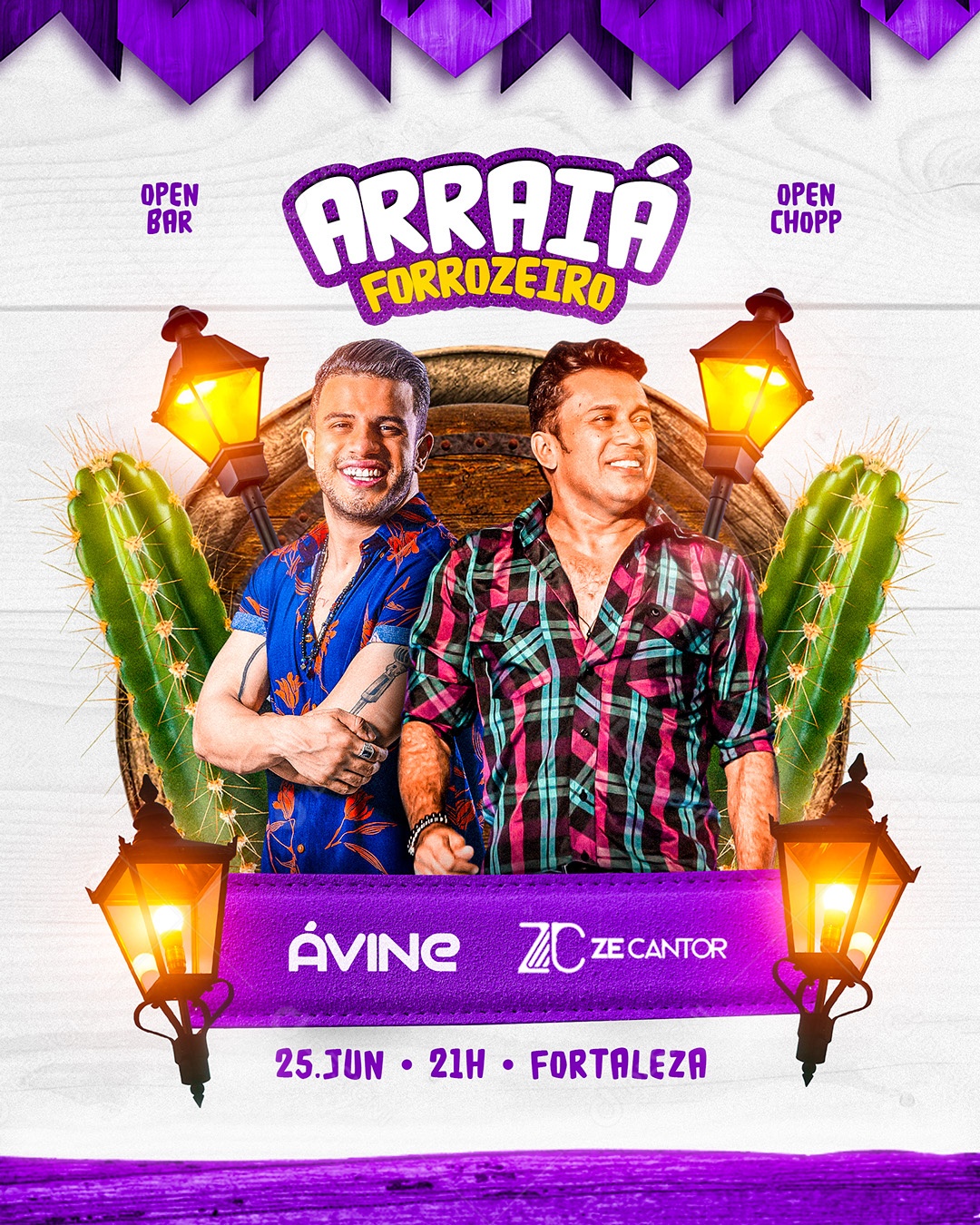 Flyer Arraiá Forrozeiro Ávine Ze Cantor Social Media PSD Editável