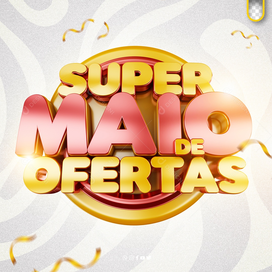 Selo 3D Super Maio de Ofertas Para Composição PSD