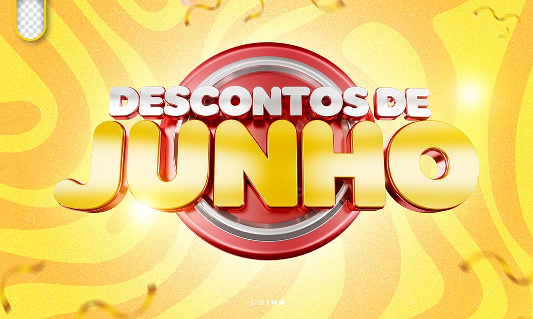 Selo 3D Varejo Descontos de Junho Para Composição PSD