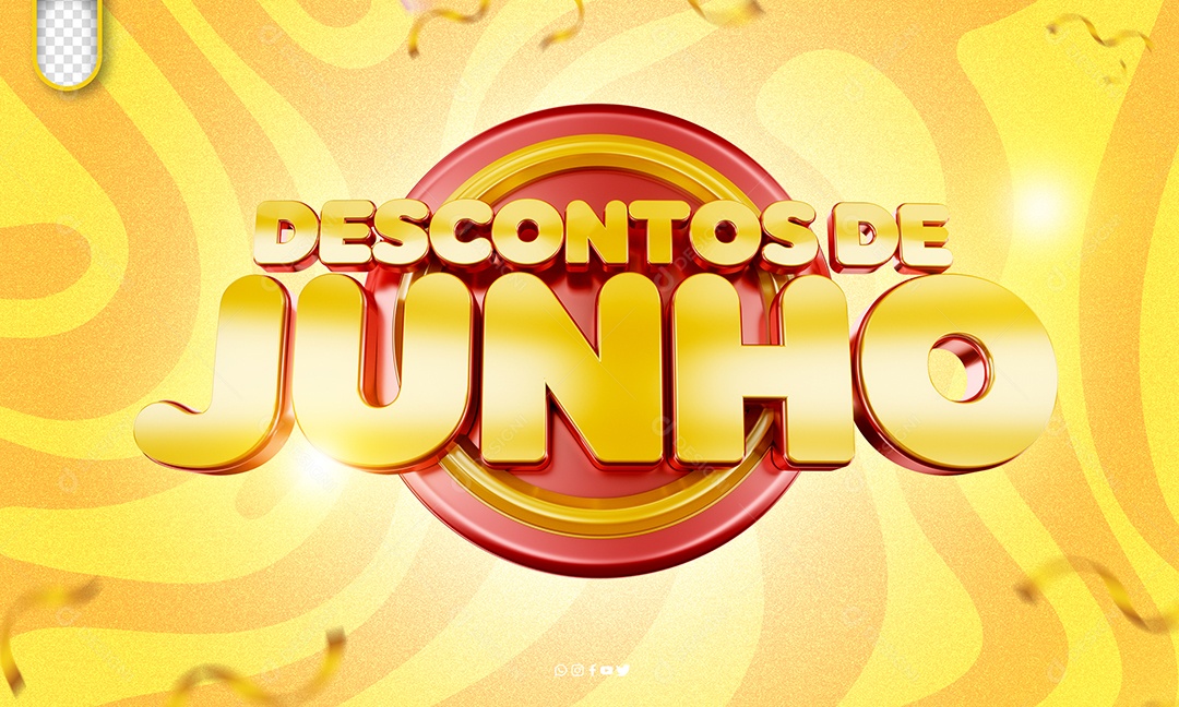Selo 3D Varejo Descontos de Junho Para Composição PSD