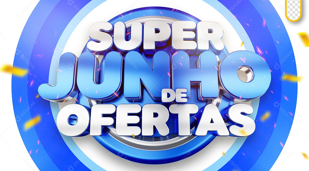 Selo 3D Varejo Super Junho de Ofertas Para Composição PSD