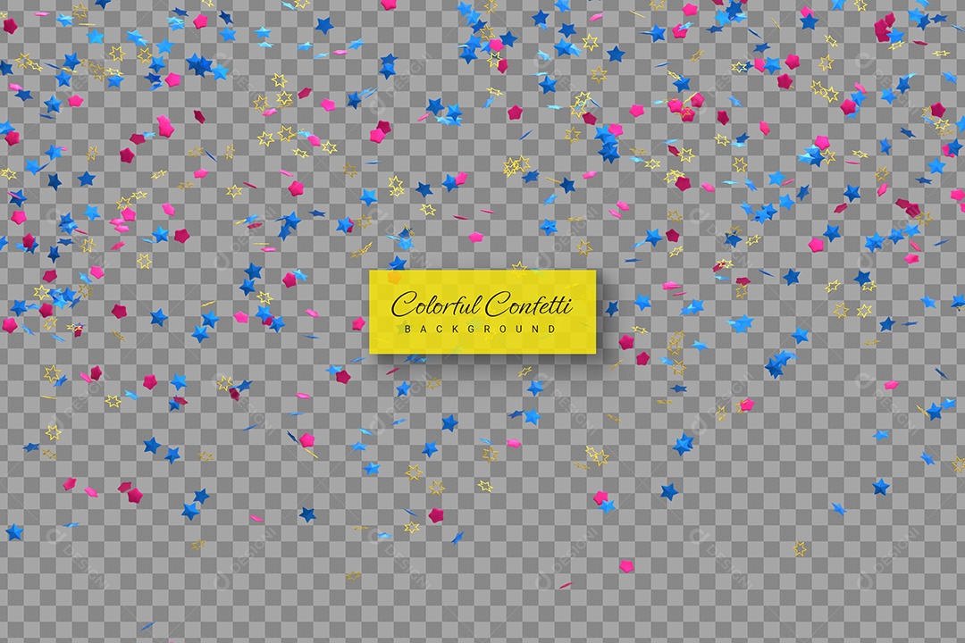 Confete Enfeite Elemento 3D Rosa Azul e Dourado para Composição PSD