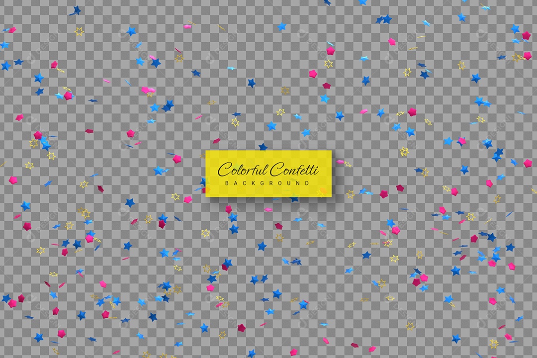 Confete Decorativo Elemento 3D Rosa Azul e Dourado para Composição PSD
