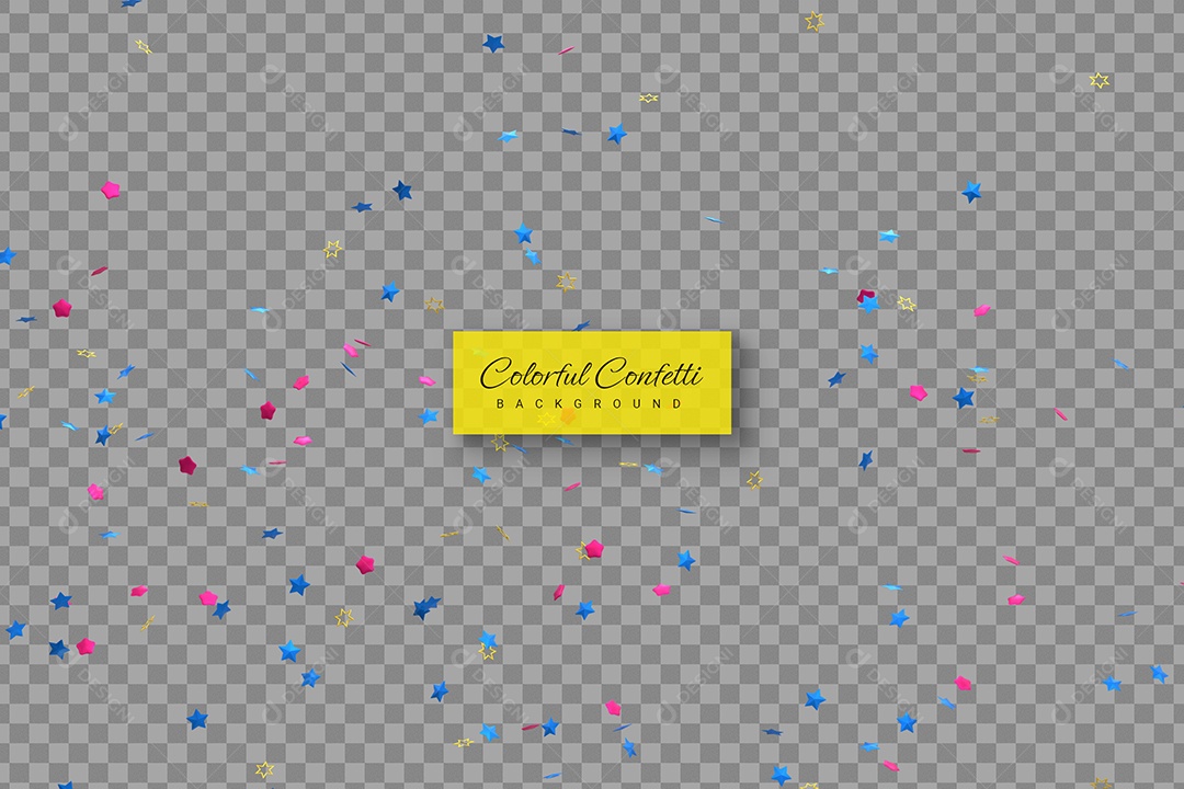 Confete Formato de Estrela Elemento 3D Colorido para Composição PSD