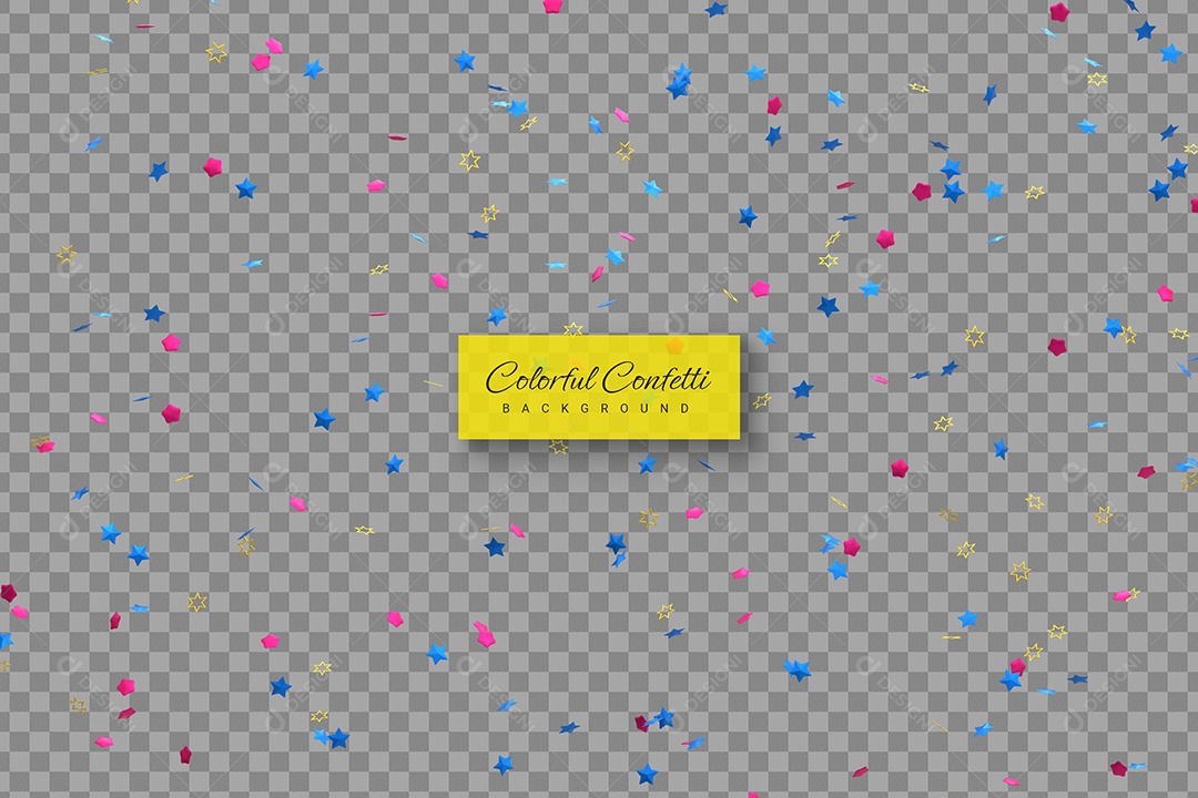 Confete Elemento 3D Rosa Azul e Dourado para Composição PSD