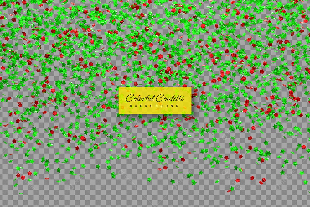 Confetes Enfeites Elemento 3D Verde e Vermelho para Composição PSD