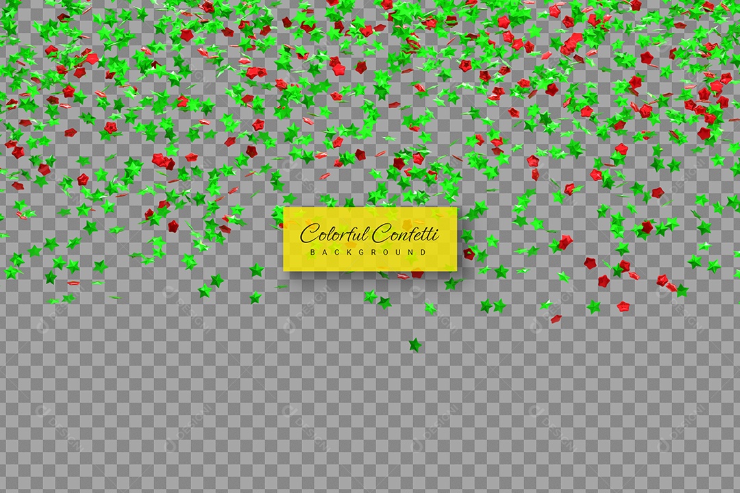 Confete Estrela Elemento 3D Vermelho Verde para Composição PSD