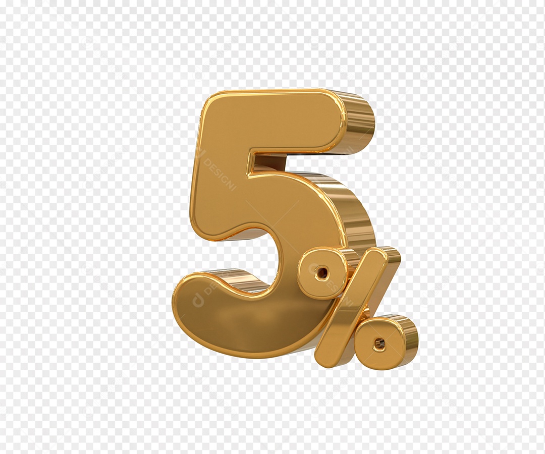 Número 5% Desconto Elemento 3D Dourado para Coposição PSD