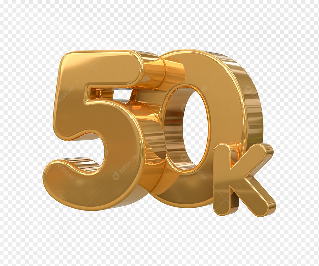 Seguidores 50K Dourado Elemento 3D para Composição PSD