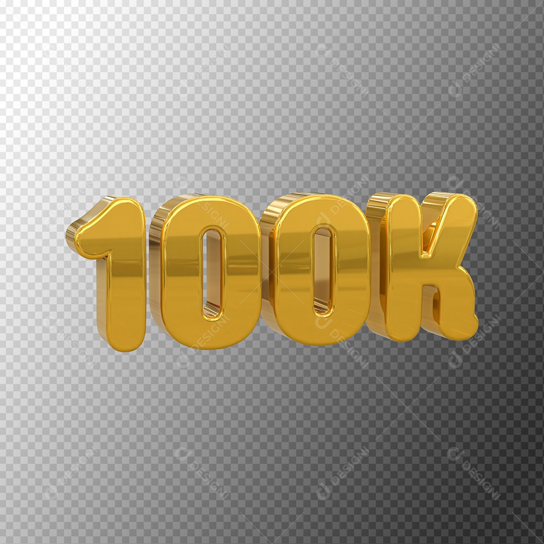Seguidores 100K Dourado Elemento 3D para Composição PSD
