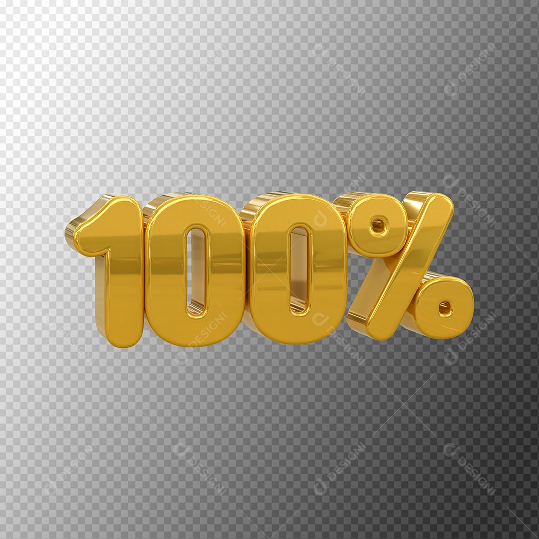 Número 100% Desconto Elemento 3D Dourado para Coposição PSD