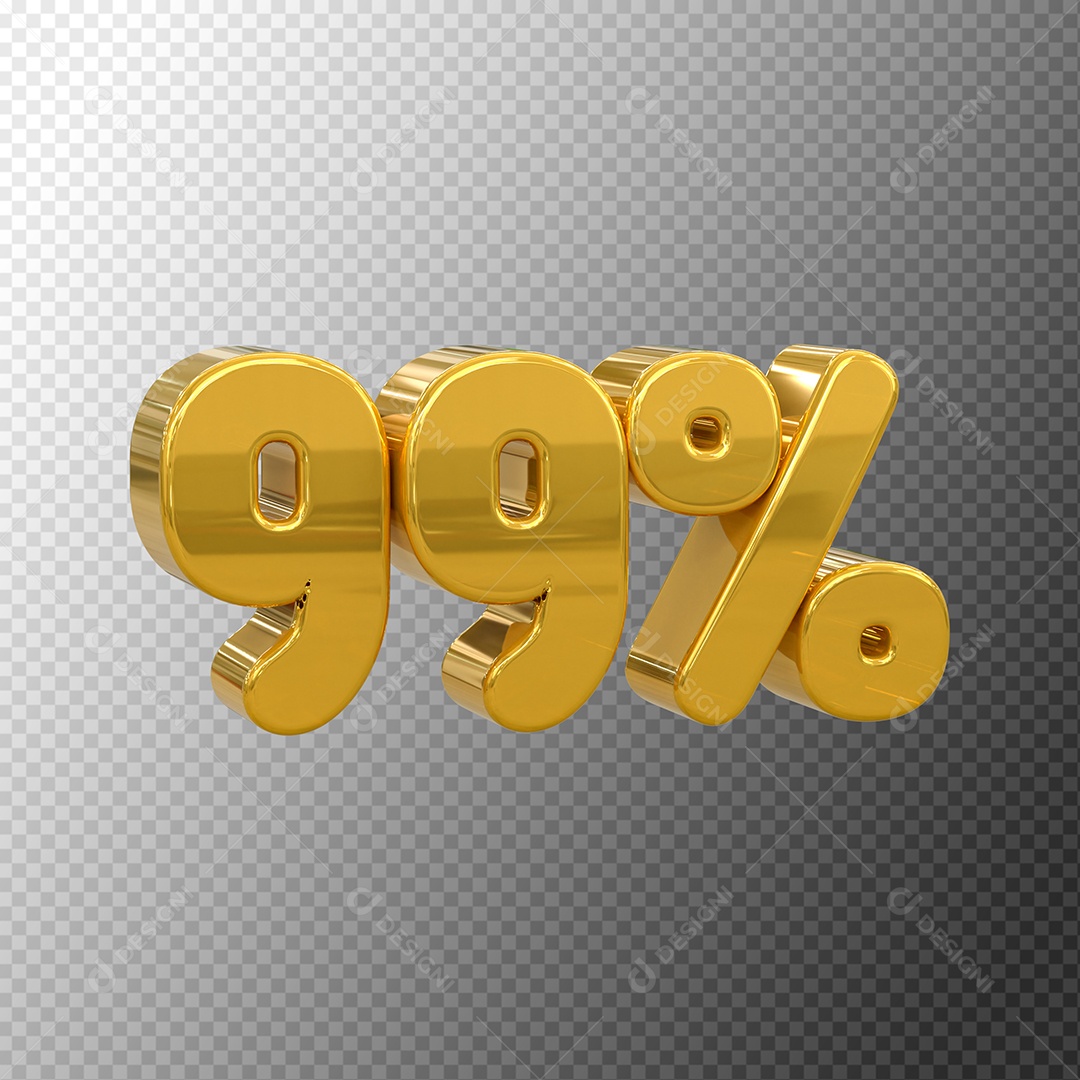 Número 99% Desconto Elemento 3D Dourado para Coposição PSD