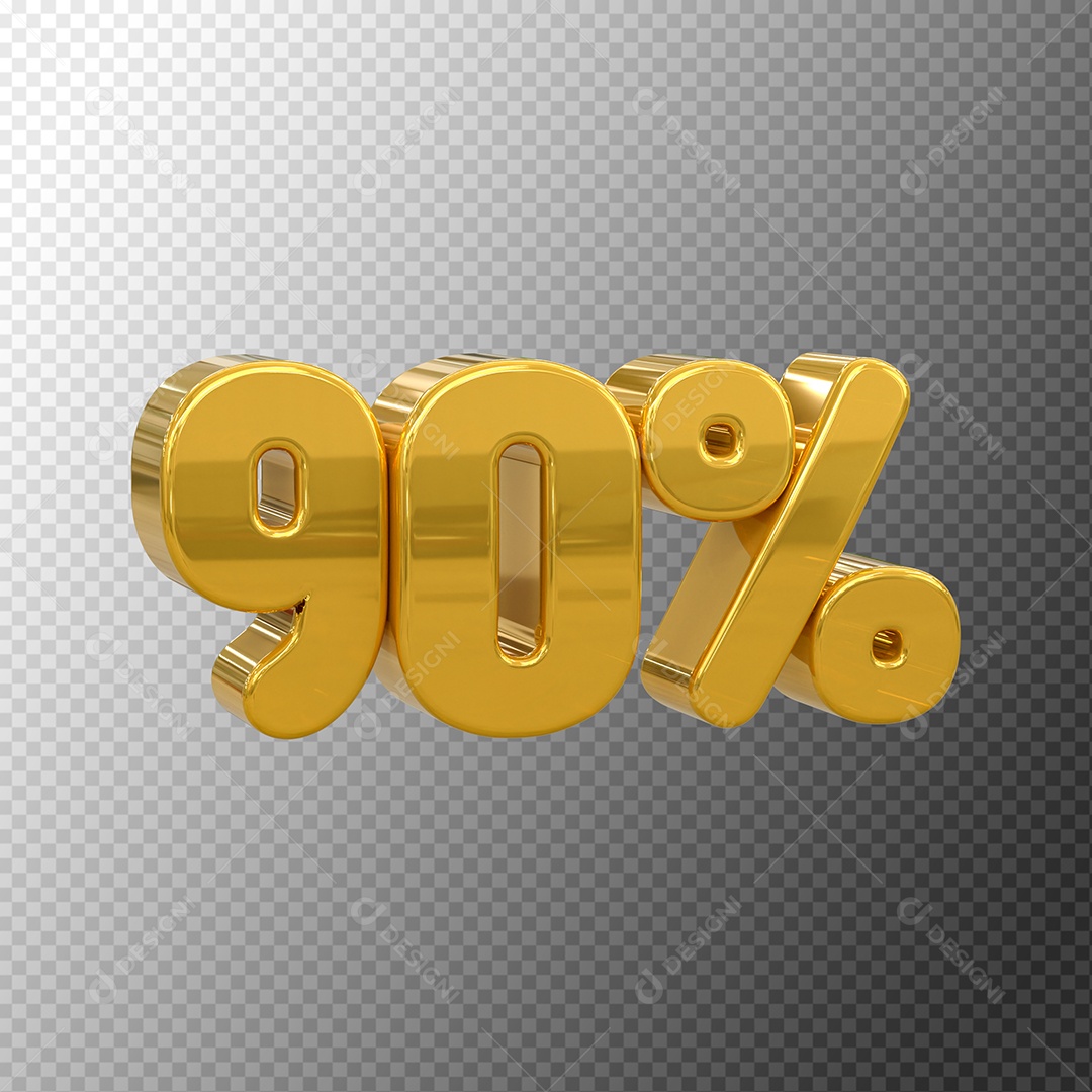 Número 90% Desconto Elemento 3D Dourado para Coposição PSD