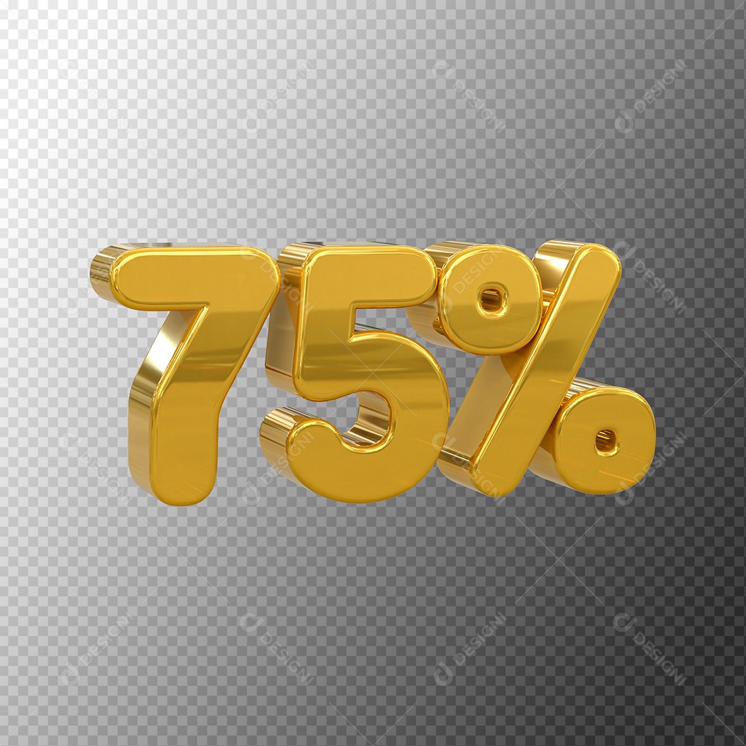 Número 75% Desconto Elemento 3D Dourado para Coposição PSD