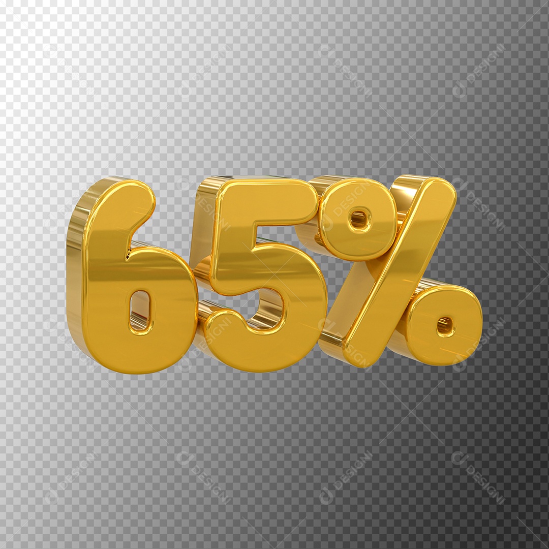 Número 65% Desconto Elemento 3D Dourado para Coposição PSD