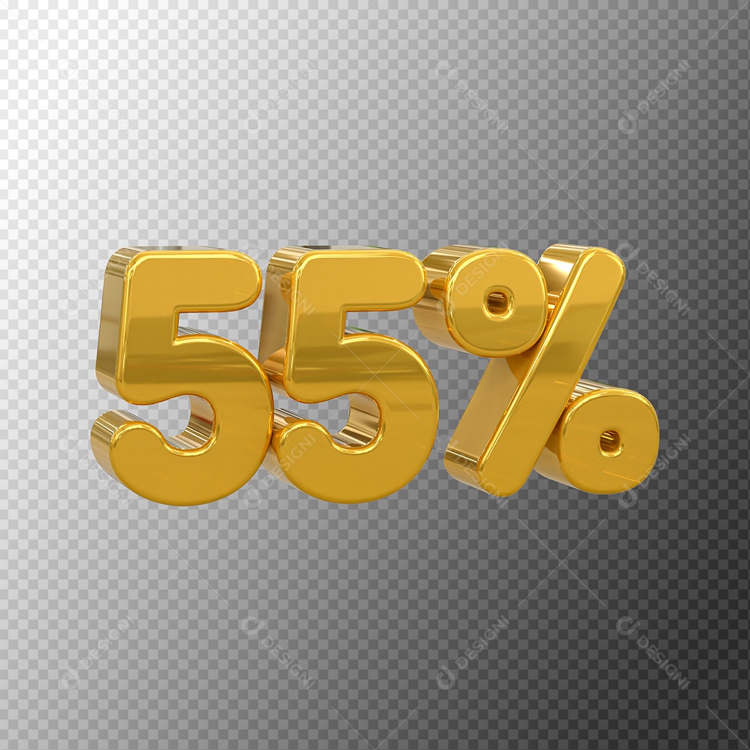 Número 55% Desconto Elemento 3D Dourado para Coposição PSD