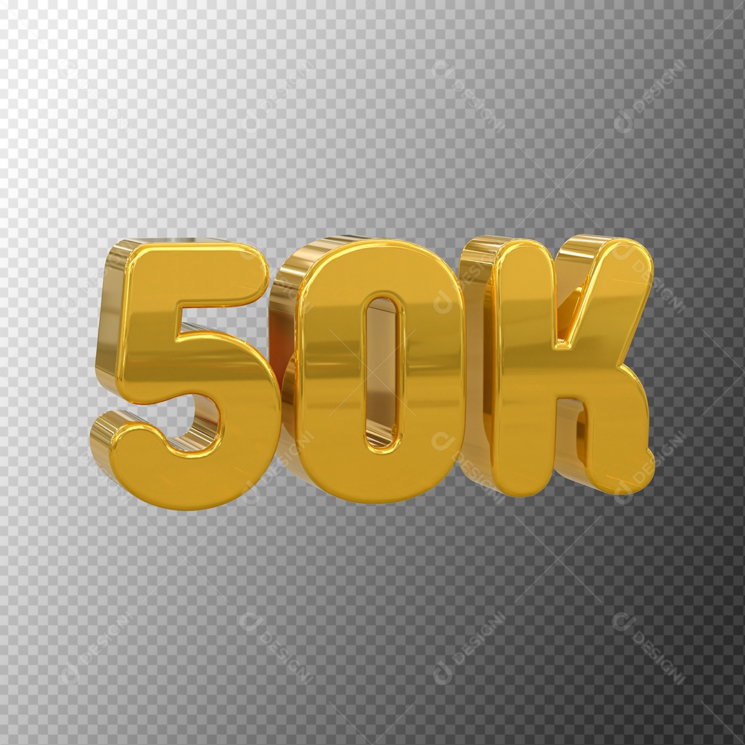 Seguidores 50K Elemento 3D Dourado para Composição PSD
