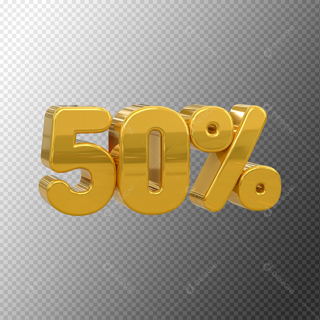 Número 50% Desconto Elemento 3D Dourado para Coposição PSD