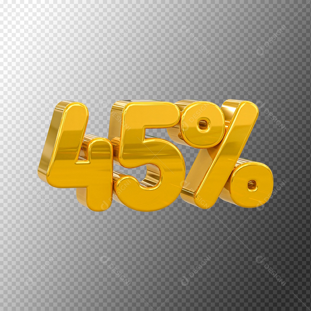 Número 45% Desconto Elemento 3D Dourado para Coposição PSD