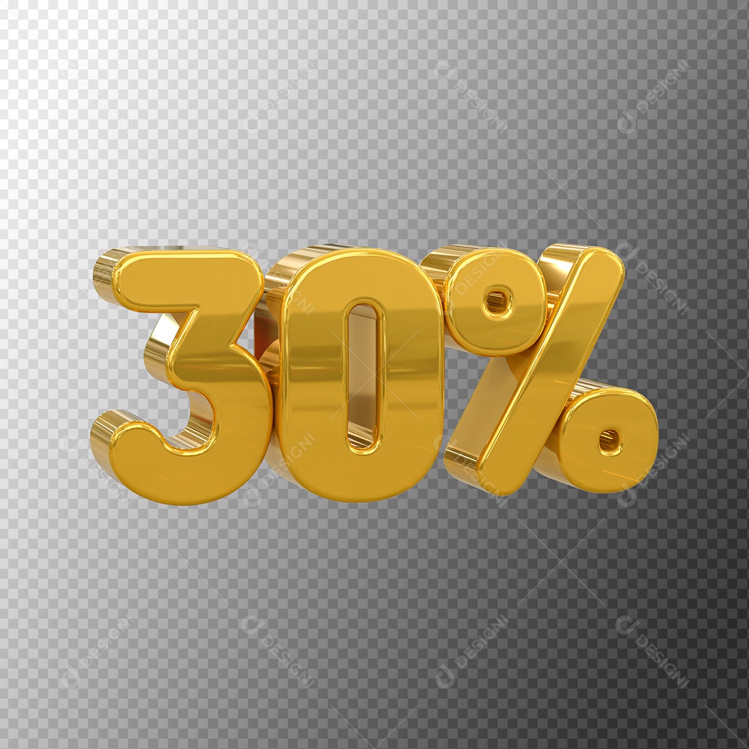 Número 30% Desconto Elemento 3D Dourado para Coposição PSD