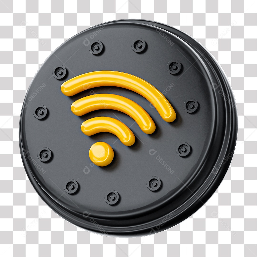 Ícone de Wi-fi 3D Elemento Preto e Amarelo para Composição PNG Transparente