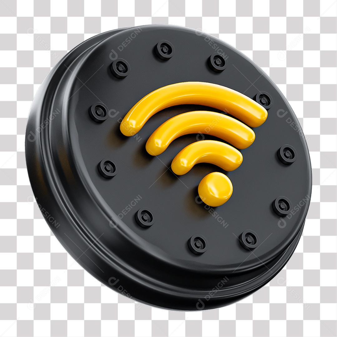 Ícone de Wi-fi 3D Elemento Preto e Amarelo para Composição PNG Transparente