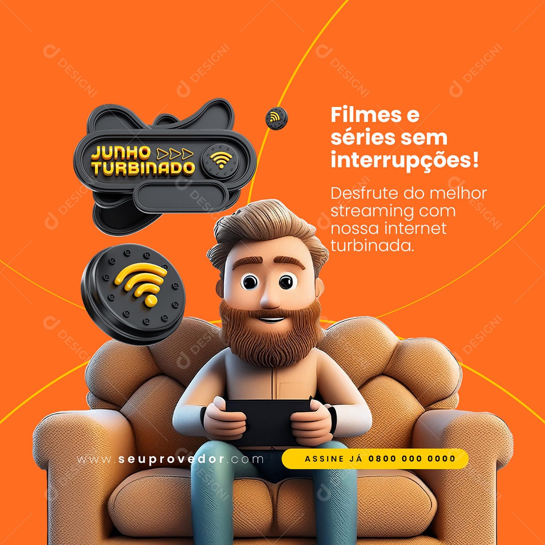 Junho Turbinado Filmes e Séries Sem Interrupções Social Media PSD Editável