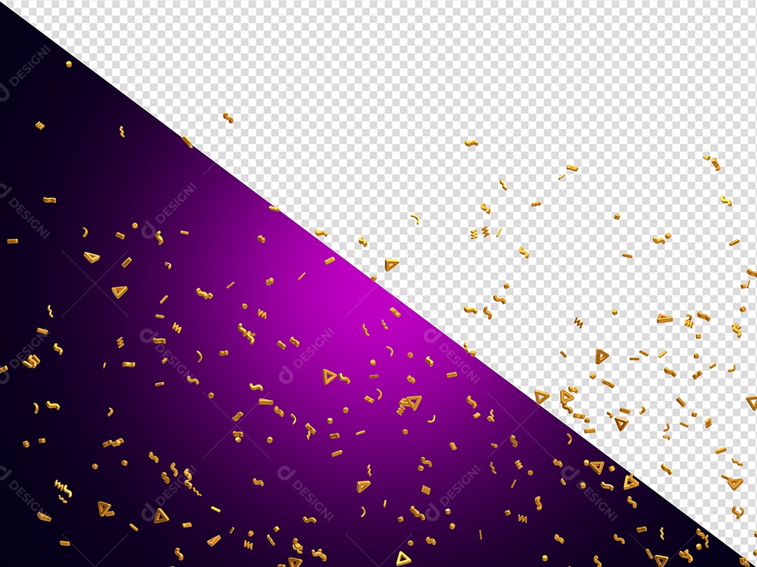 Confete Triângulo Dourado Elemento 3D para Composição PSD