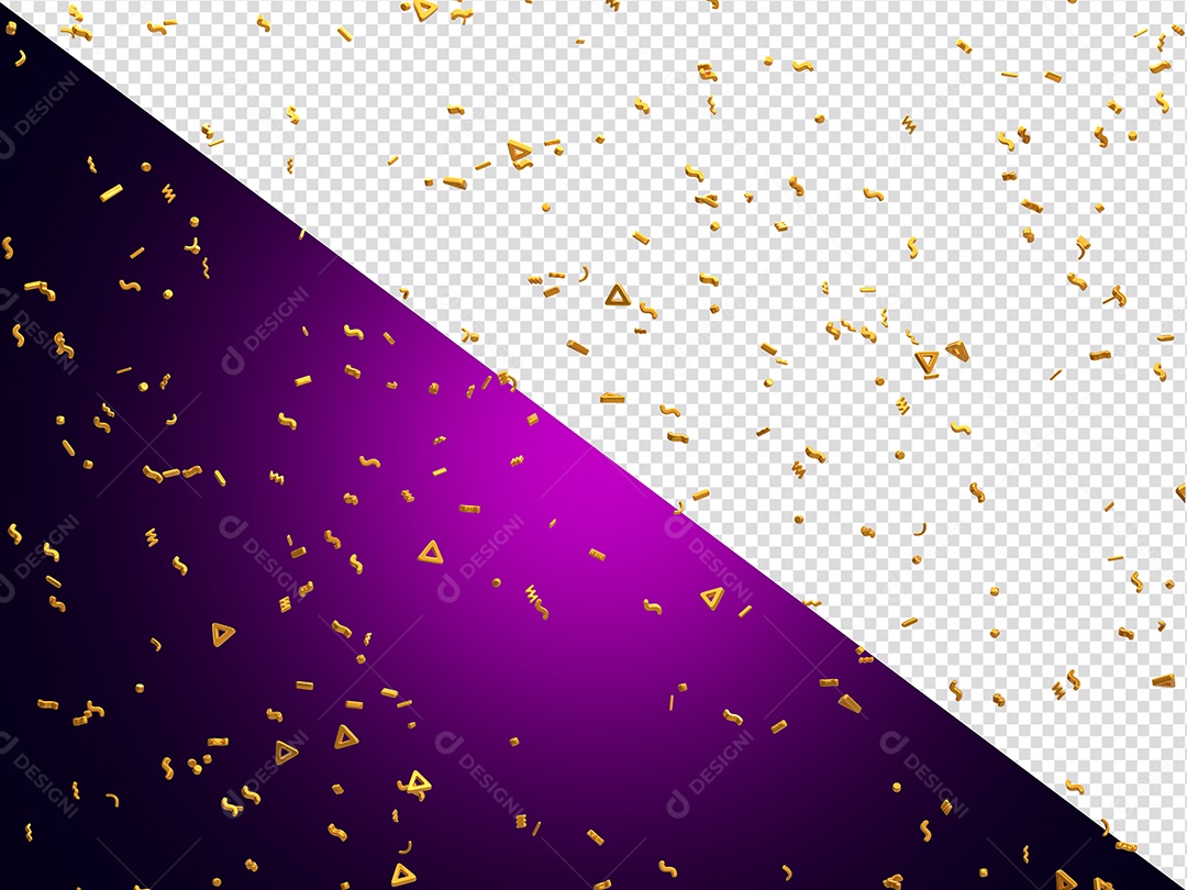 Elemento 3D Confete Dourado Decoração para Composição PSD