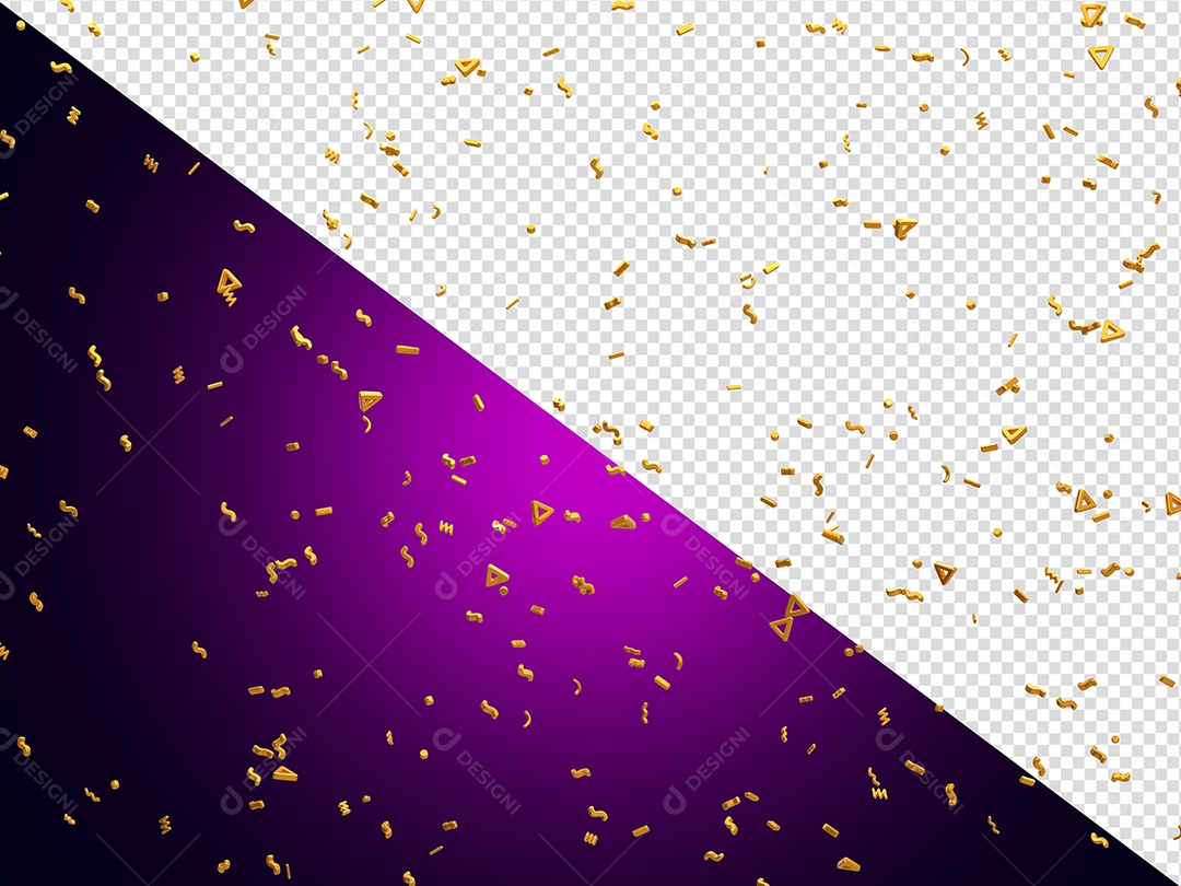 Confete Decoração Dourado Elemento 3D para Composição PSD