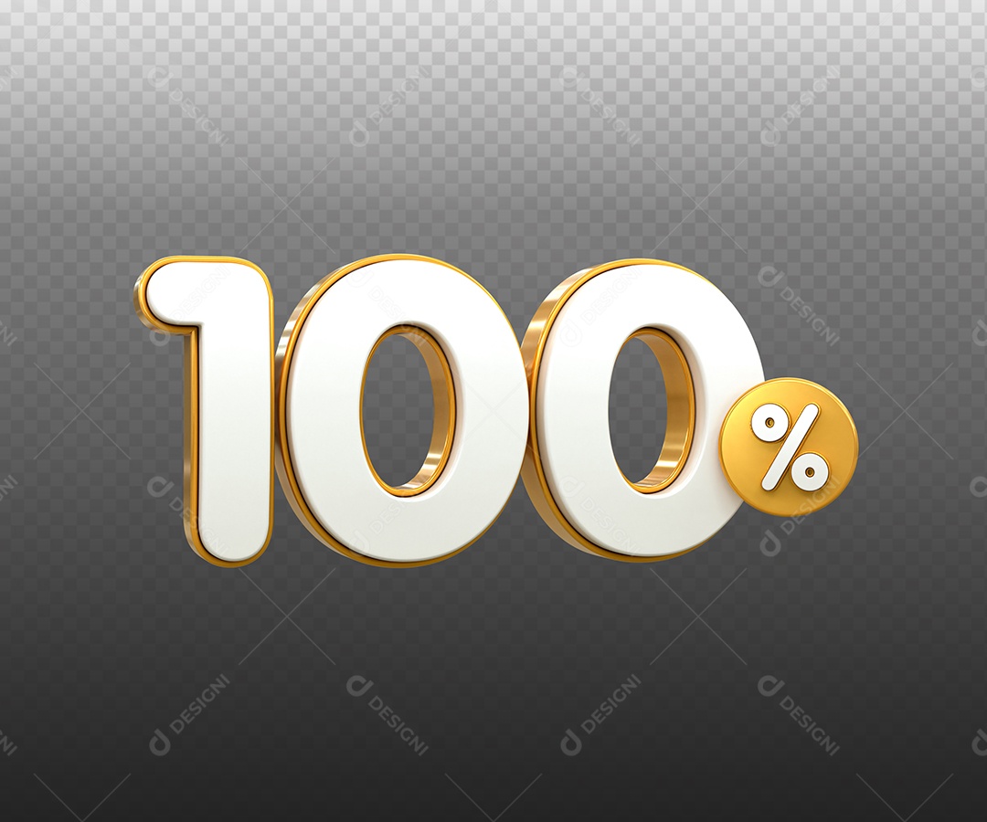 Número 100% Desconto Elemento 3D Dourado Branco para Composição PSD