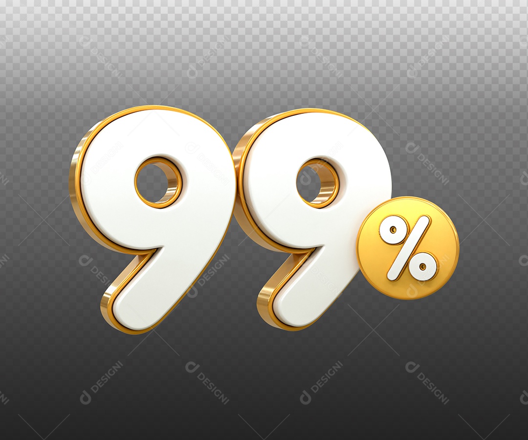 Número 99% Desconto Elemento 3D Dourado Branco para Composição PSD