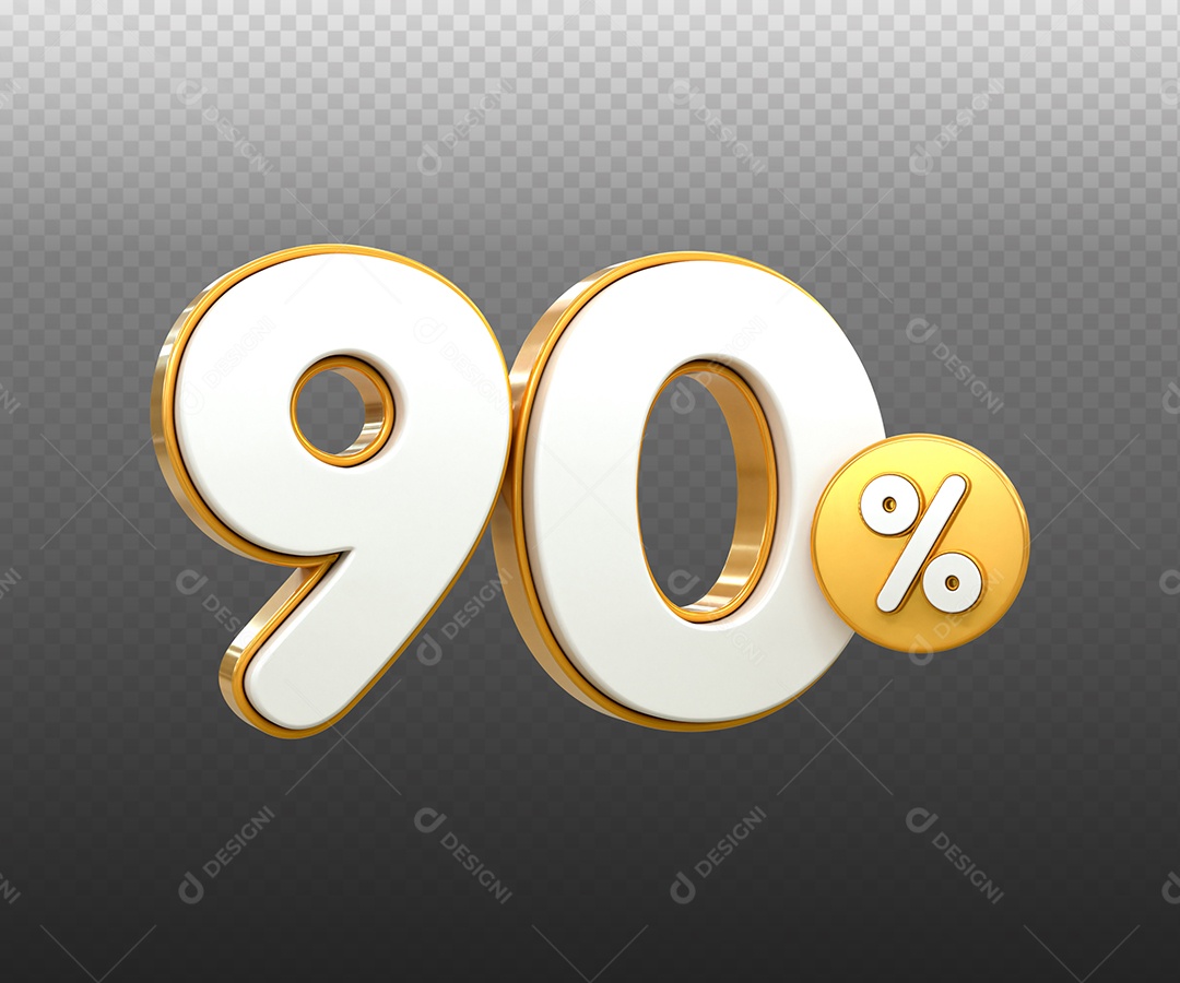 Número 90% Desconto Elemento 3D Dourado Branco para Composição PSD