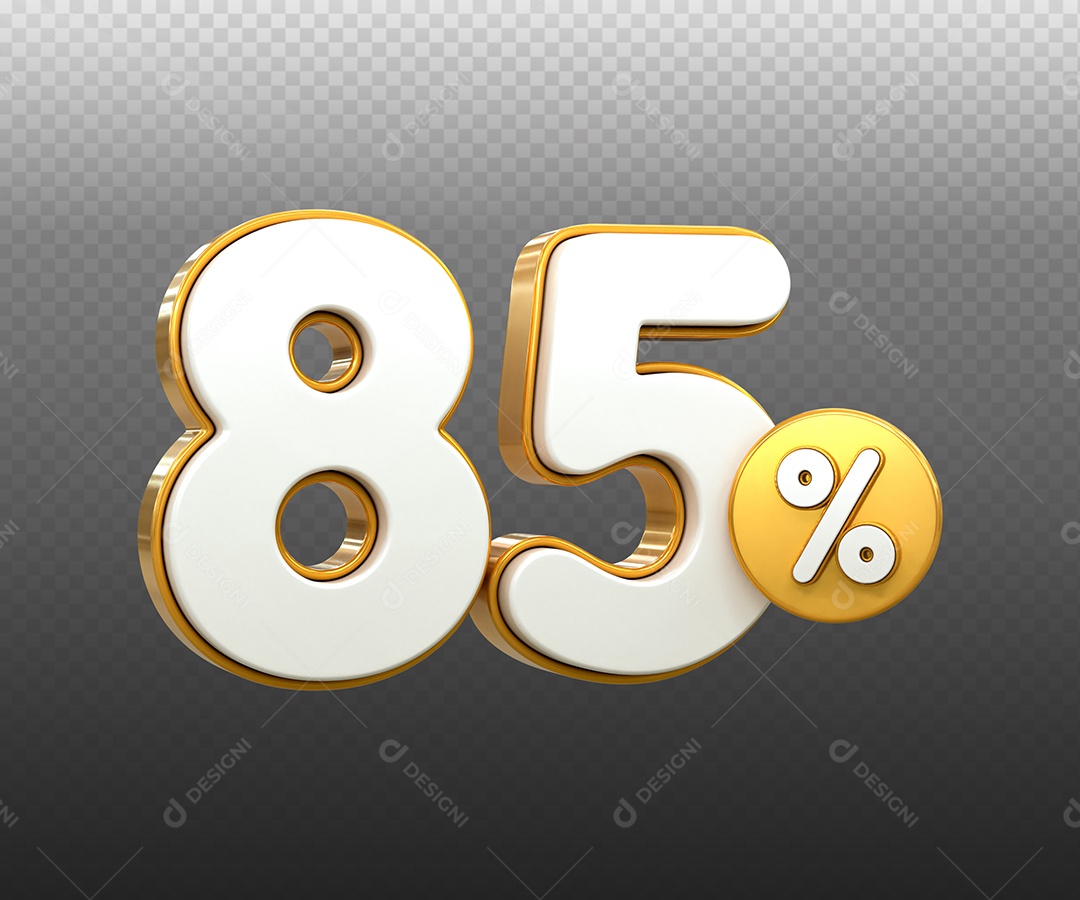 Número 85% Desconto Elemento 3D Dourado Branco para Composição PSD