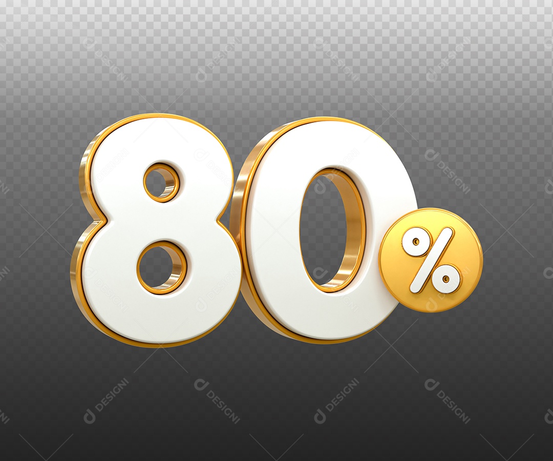 Número 80% Desconto Elemento 3D Dourado Branco para Composição PSD