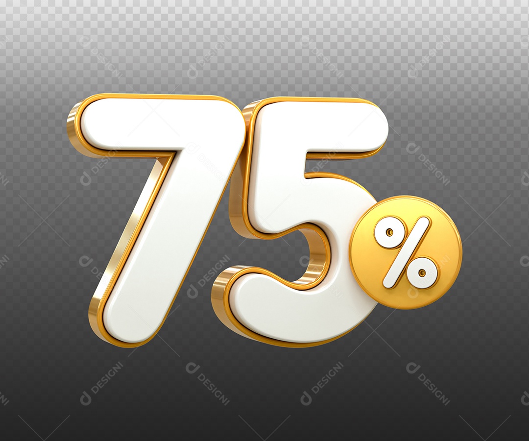 Número 75% Desconto Elemento 3D Dourado Branco para Composição PSD