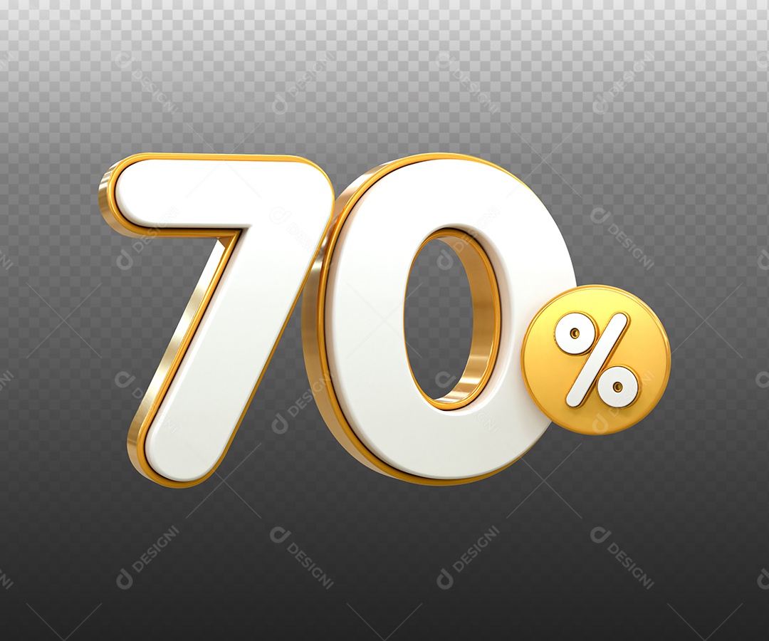 Número 70% Desconto Elemento 3D Dourado Branco para Composição PSD