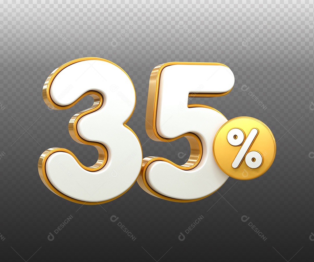 Número 35% Desconto Elemento 3D Dourado Branco para Composição PSD