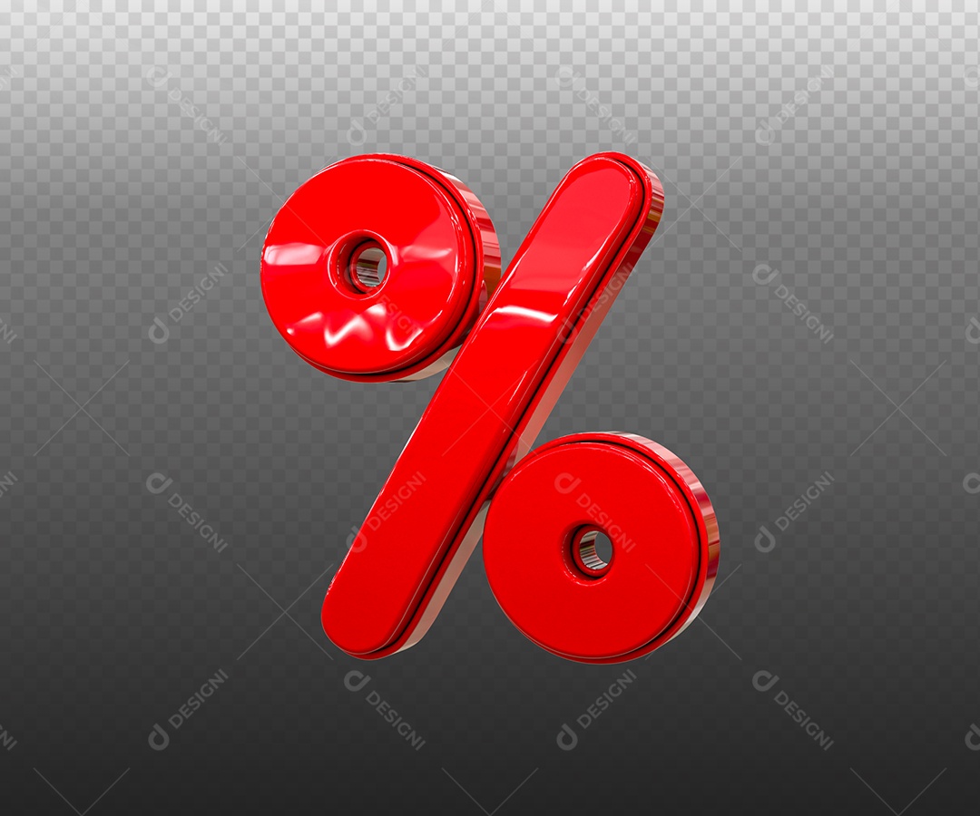 Símbolo de Porcentagem Elemento 3D Vermelho Amarelo para Composição PSD